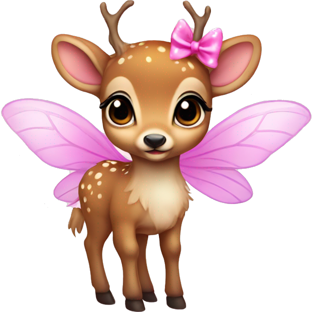 Baby deer with fairy wings and a pink bow around its neck