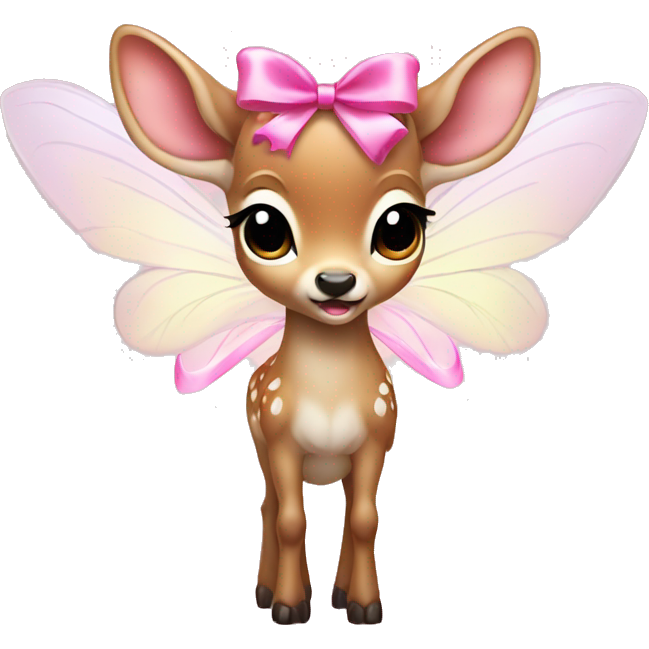 Baby deer with fairy wings and a pink bow around its neck