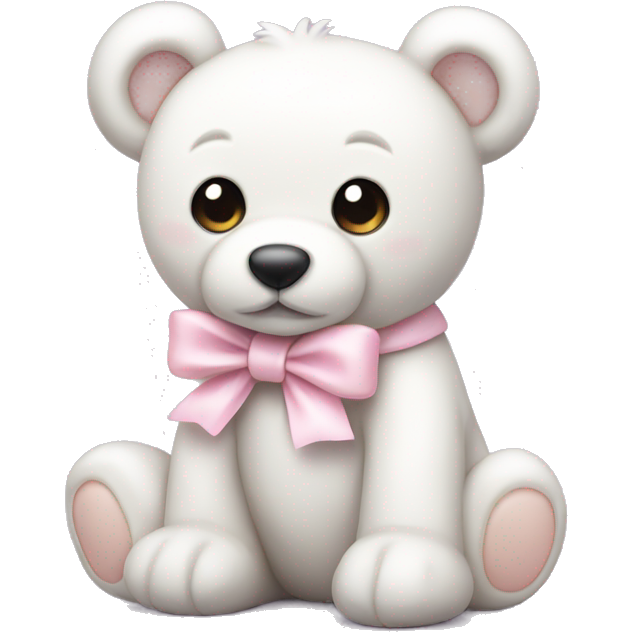 White teddy bear with light pink bow on the ear
