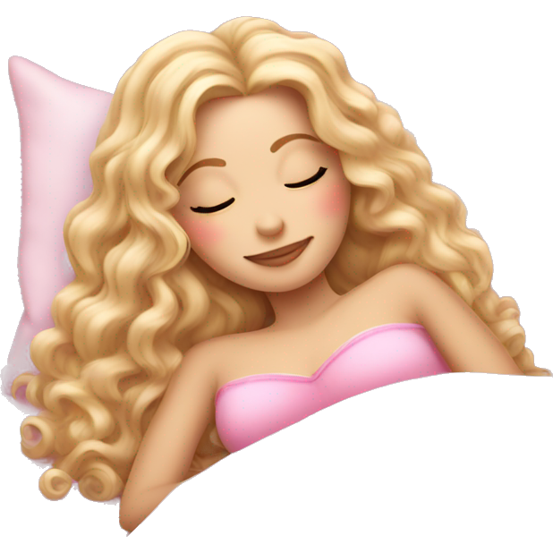 Gorgeous white woman with long blonde curly hair sleeping on pink princess bed