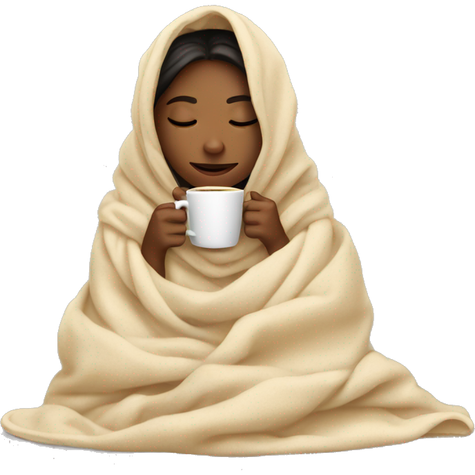 Girl inside a blanket sipping coffee eyes closed