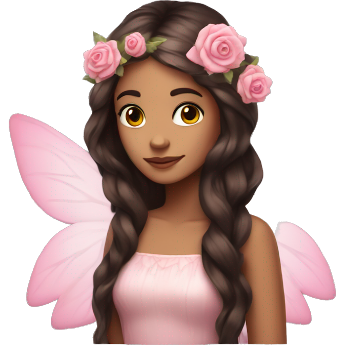 Beautiful, rose, fairy, pink, flowers in hair, long dark brown hair, big wings, fair skin