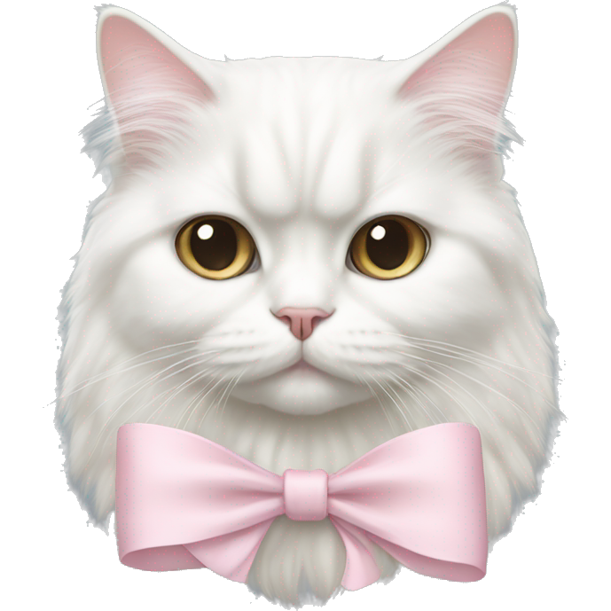 Persian white cat with pale pink bow
