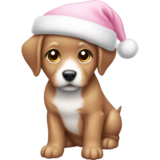 Cute puppy wearing light pink christmas hat