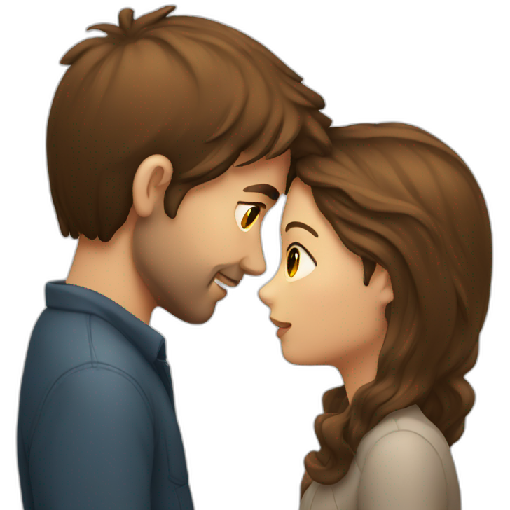 Girl with brown hair kissing guy with brown hair
