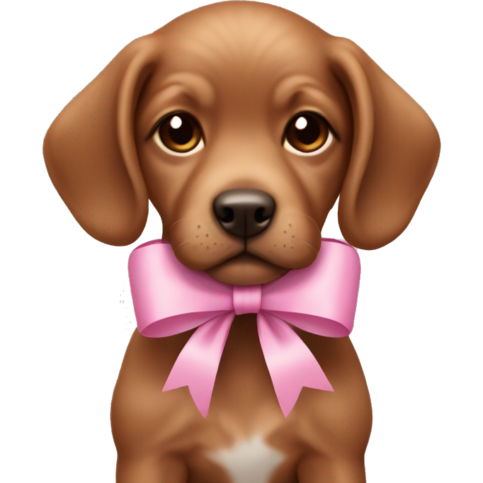 Pink bow on cute brown puppy