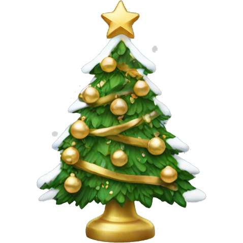 Christmas tree with gold ornaments and snow on it