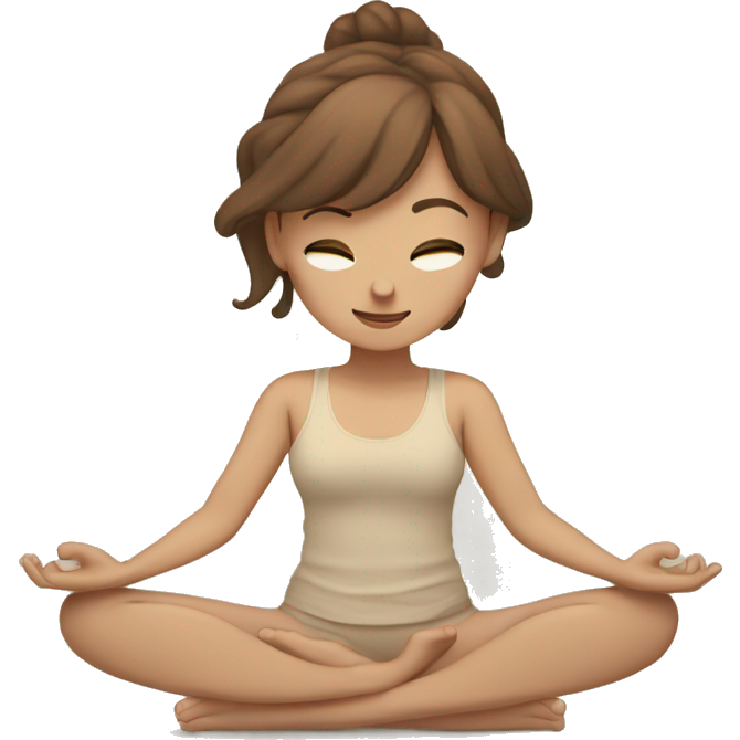 White girl with brown hair doing yoga in beige tones