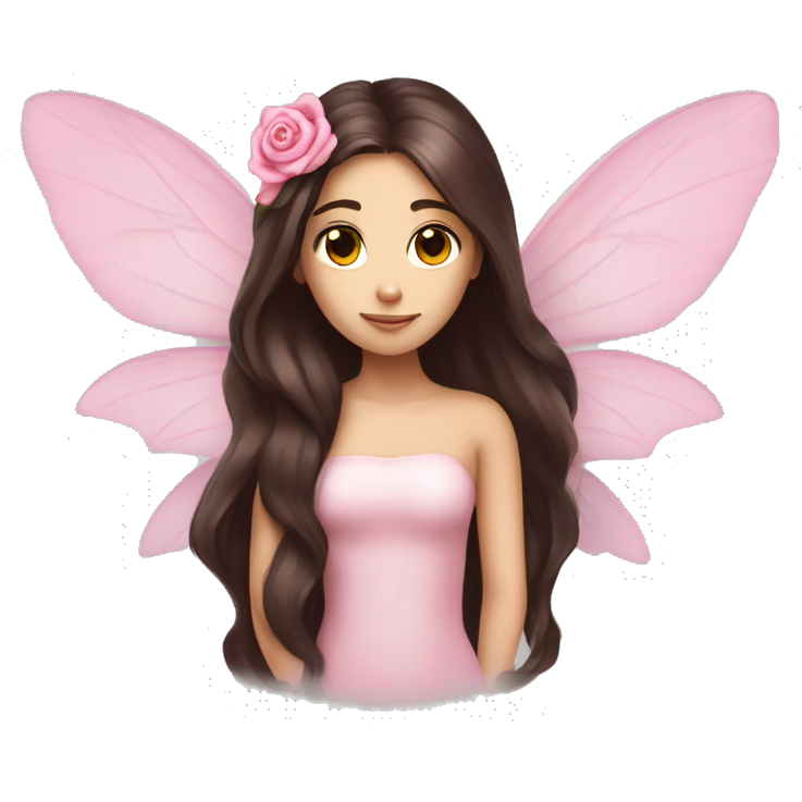 Beautiful, rose, fairy, pink, long dark brown hair, big wings, fair skin