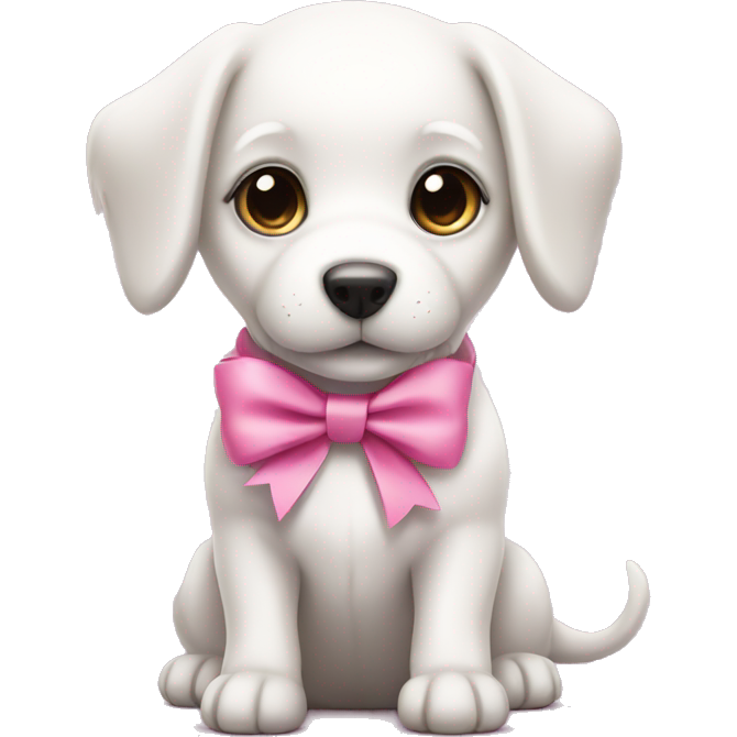 Cute white puppy with a pink bow for a collar