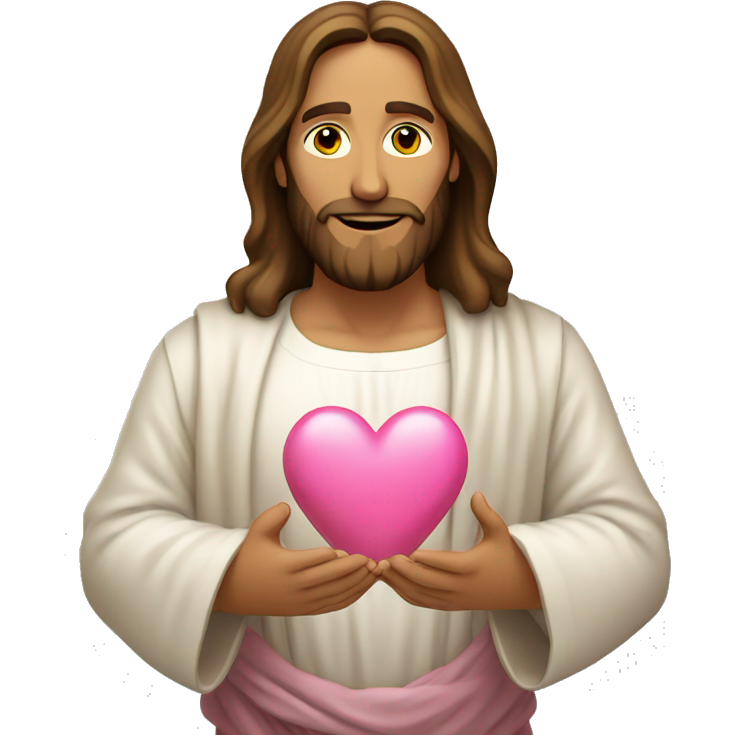 Jesus making pink heart with hands