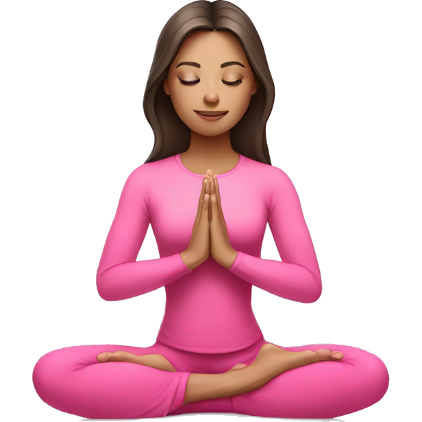 White Brunette Girl doing praying yoga pose in pink tones