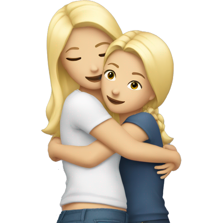 Two blonde girlfriends hugging