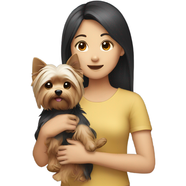 Asian girl holding Yorkshire terrier