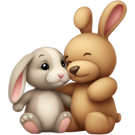 Bunny and teddy bear kissing