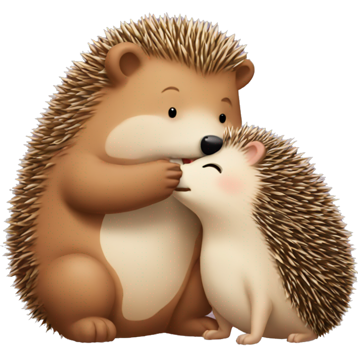 Hedgehog kissing bear