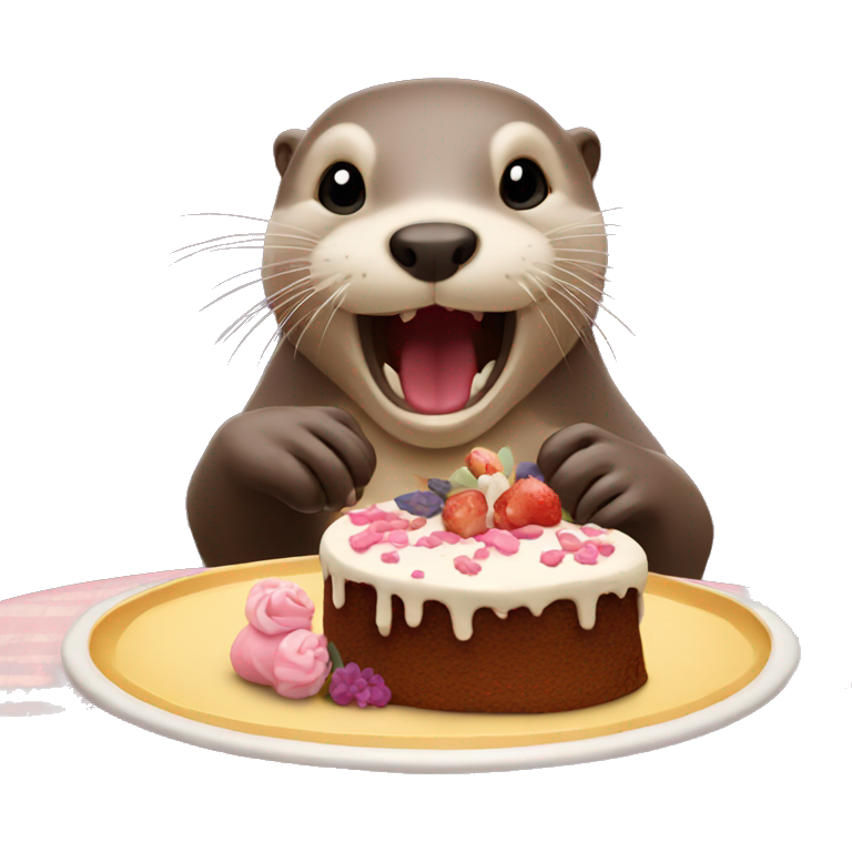 Otter eating a cake
