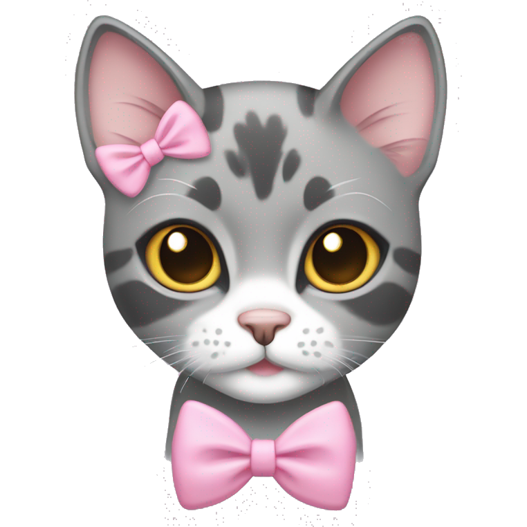 Grey dilute calico cat with a pink bow