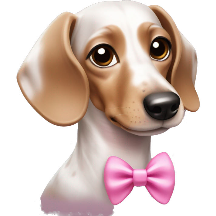 White and brown dapple dachshund with pink bow