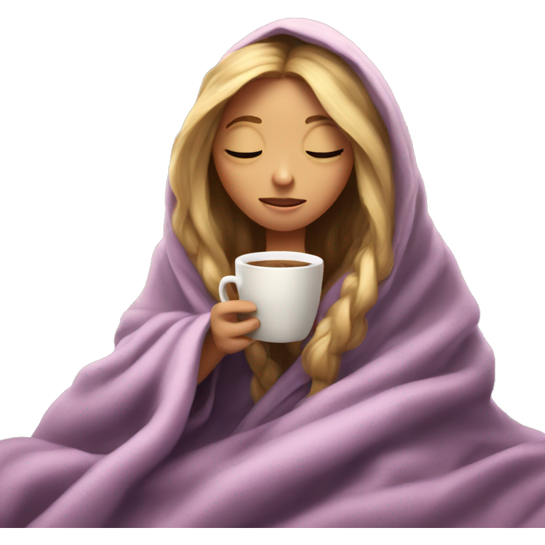 Girl inside a blanket sipping coffee eyes closed like rapunzel
