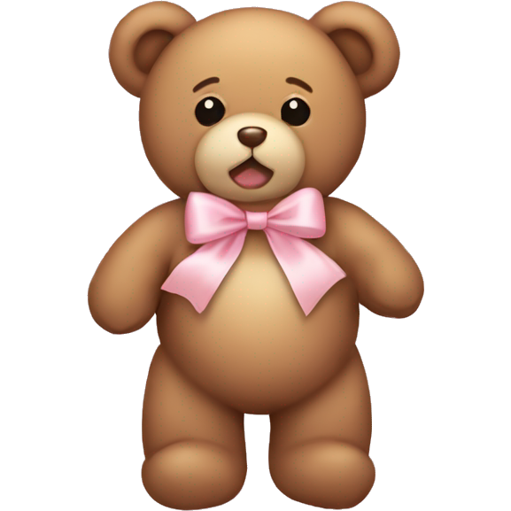 Light brown teddy bear with a light pink ribbon bow aesthetic