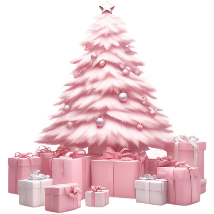 Light pink Christmas gifts under a white Christmas tree