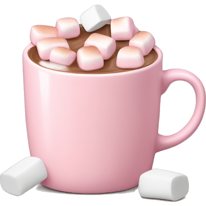 Light Pink mug of hot chocolate with marshmallows