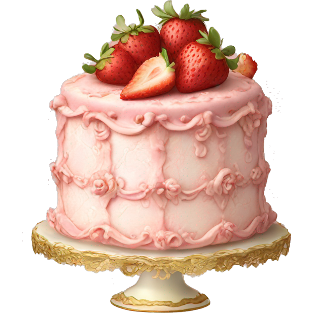 Vintage rococo highly detailed pale pink cake with strawberries