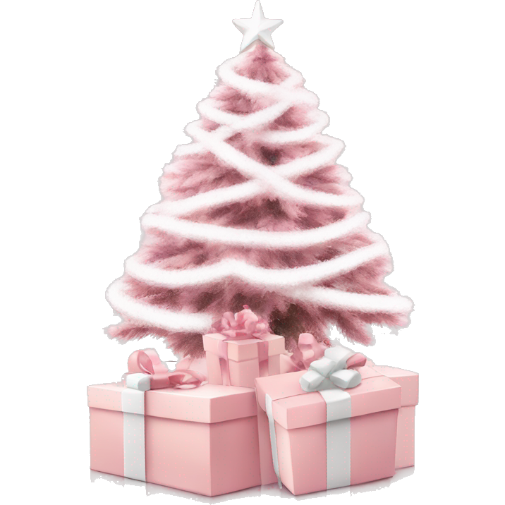 Light pink Christmas gifts under a white Christmas tree