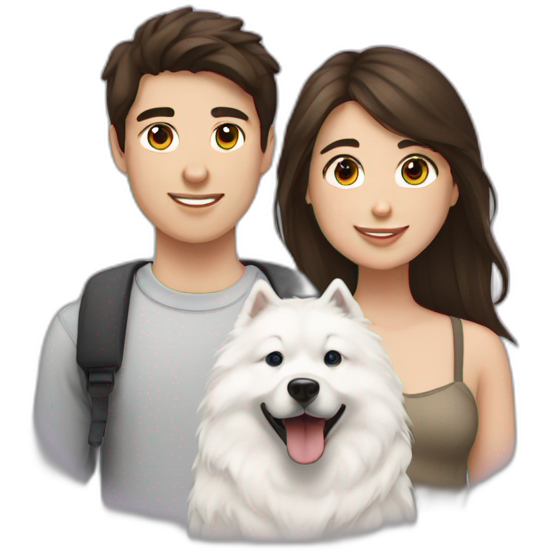 Brunette girl with brunette boy with a samoyed