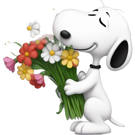 Snoopy kissing flowers