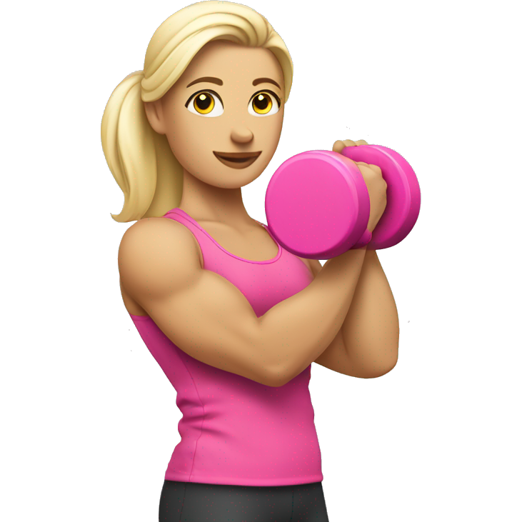 Female White bicep side view holding a pink dumbbell