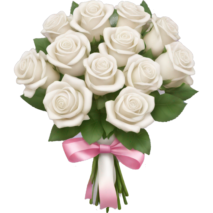Big white rose bouquet with pink ribbons