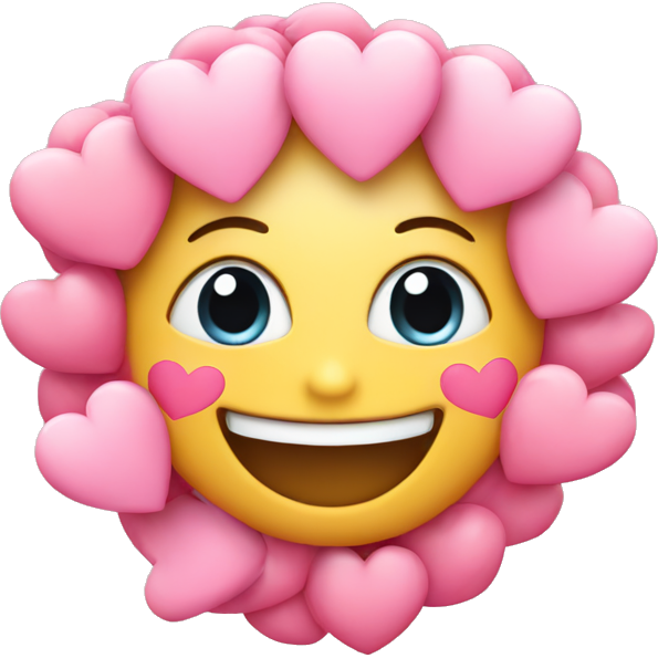 Happy blushed with pink hearts around it