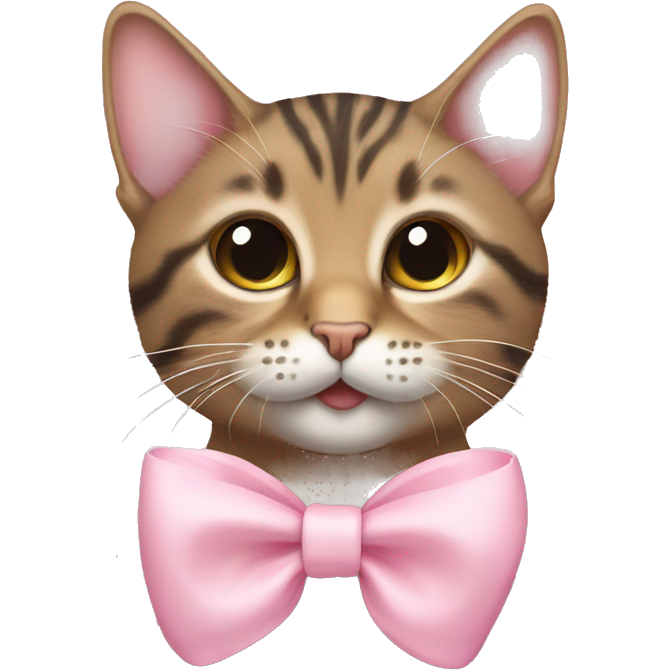 Tabby cat with baby pink bow