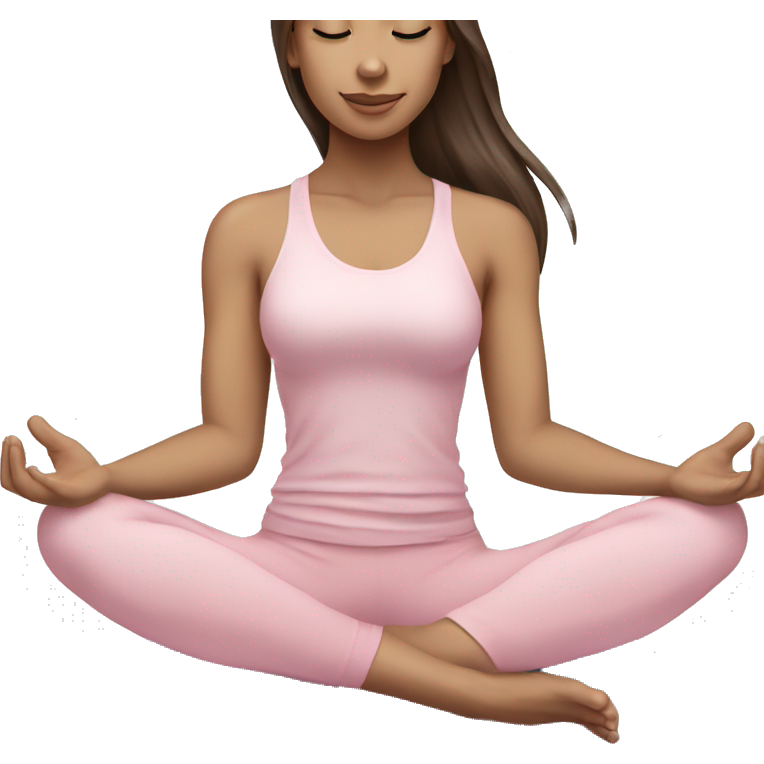 Yoga girl light pink clothes brunette long hair