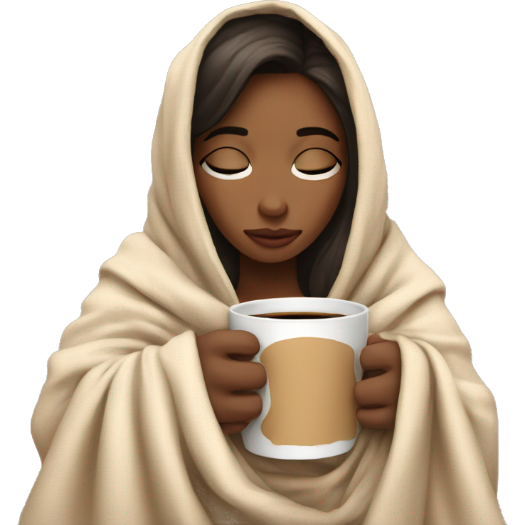 Girl inside a blanket sipping coffee eyes closed
