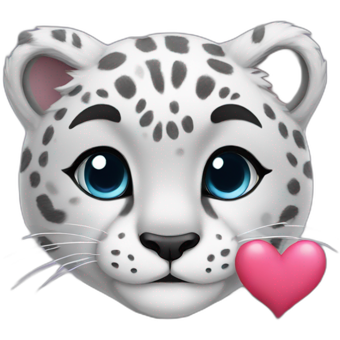 Cute snow leopard shows a heart