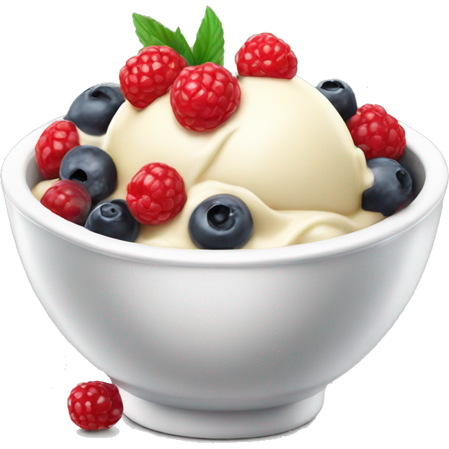 Vanilla ice cream in a bowl with hot berries on top