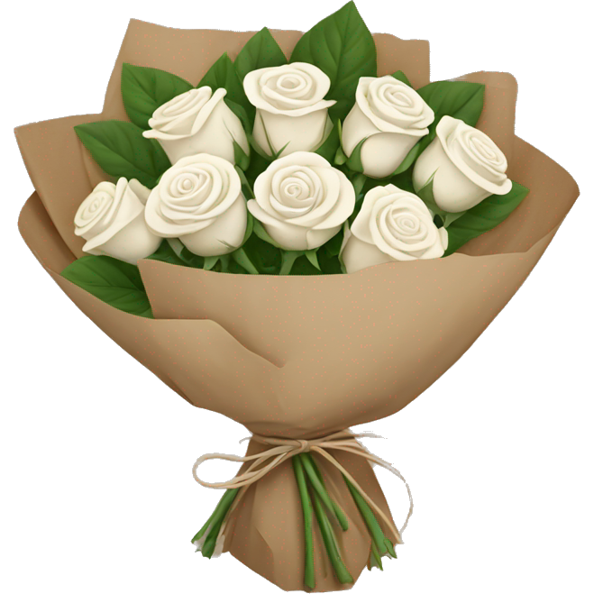 White roses bouquet in brown paper