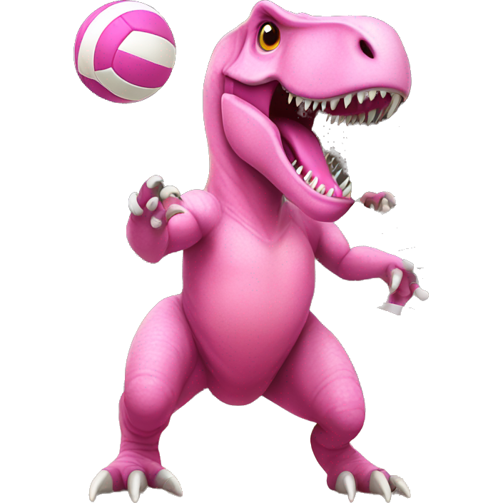 Pink t rex playing volleyball