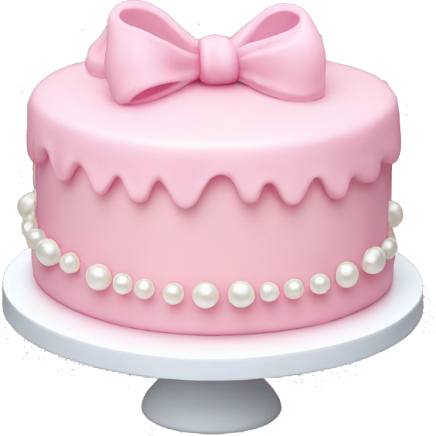 Light pink cake with mini bows around it and white pearls