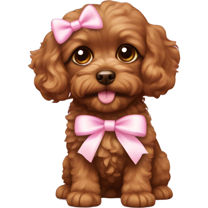 Mini brown cavapoo with light pink bow