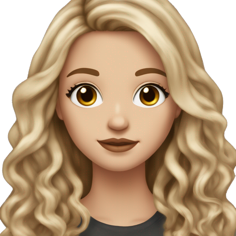 White girl with long voluminous brown hair with blonde highlights balayage, hazel eyes and nose ring