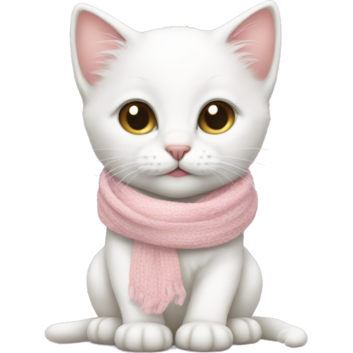White kitten wearing a baby pink scarf
