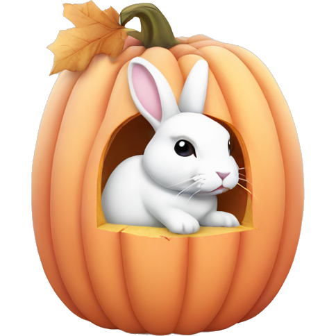 Autumn cozy white rabbit in light pink pumpkin