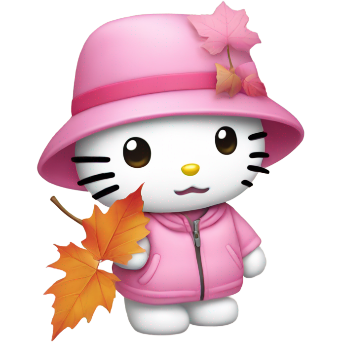 Hello kitty holding pink autumn leaf