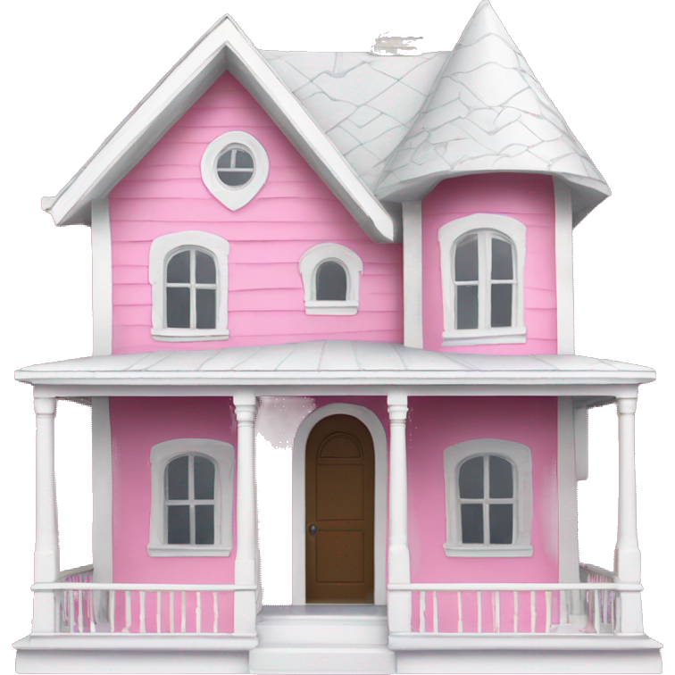 Pink coraline house with white roof and white trimming