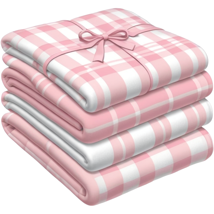 Plaid white and powder pink blankets folded