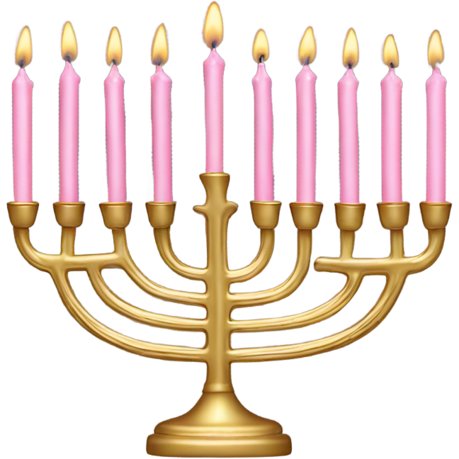 Skinny gold menorah with light pink candles